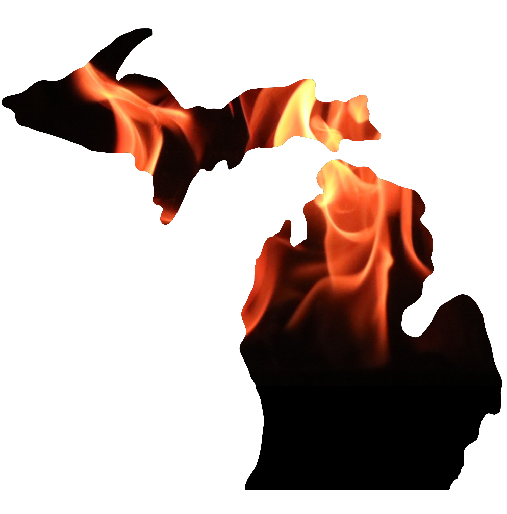 NMHOP Logo - Map of Michigan with flames on the Northern parts